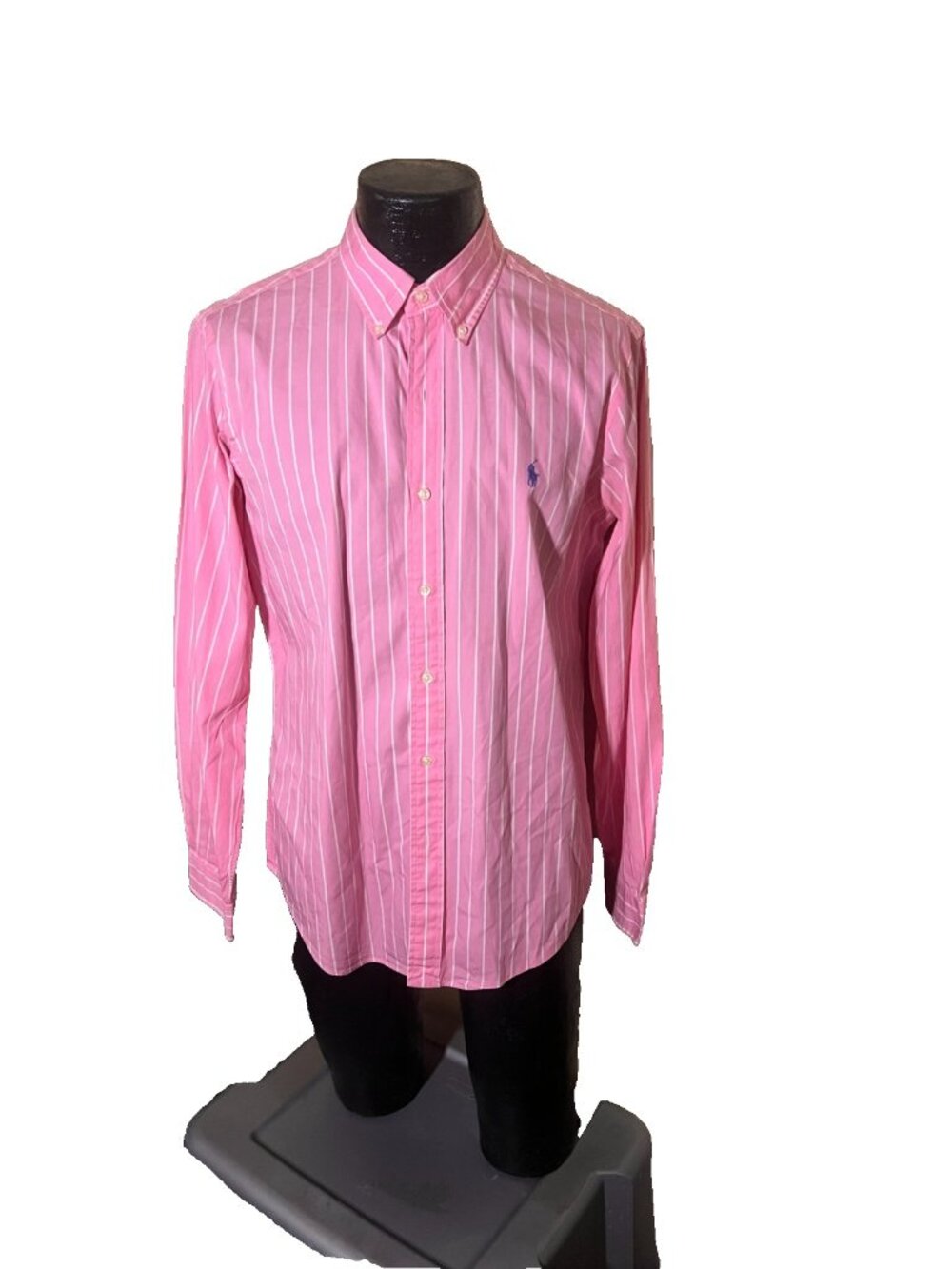 Ralph Lauren Mens Medium Pink White Striped Long Sleeve Button Down Shirt M